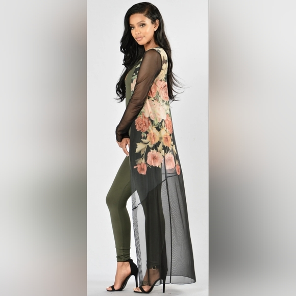 Fashion Nova Swim Long Sleeve Sheer Mesh Floral Cover Up Poshmark
